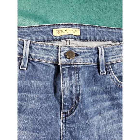 Guess Jeans Size 30 Womens Blue Pants Stretch Denim Mid Rise Fray Hem Cropped - Picture 6 of 13